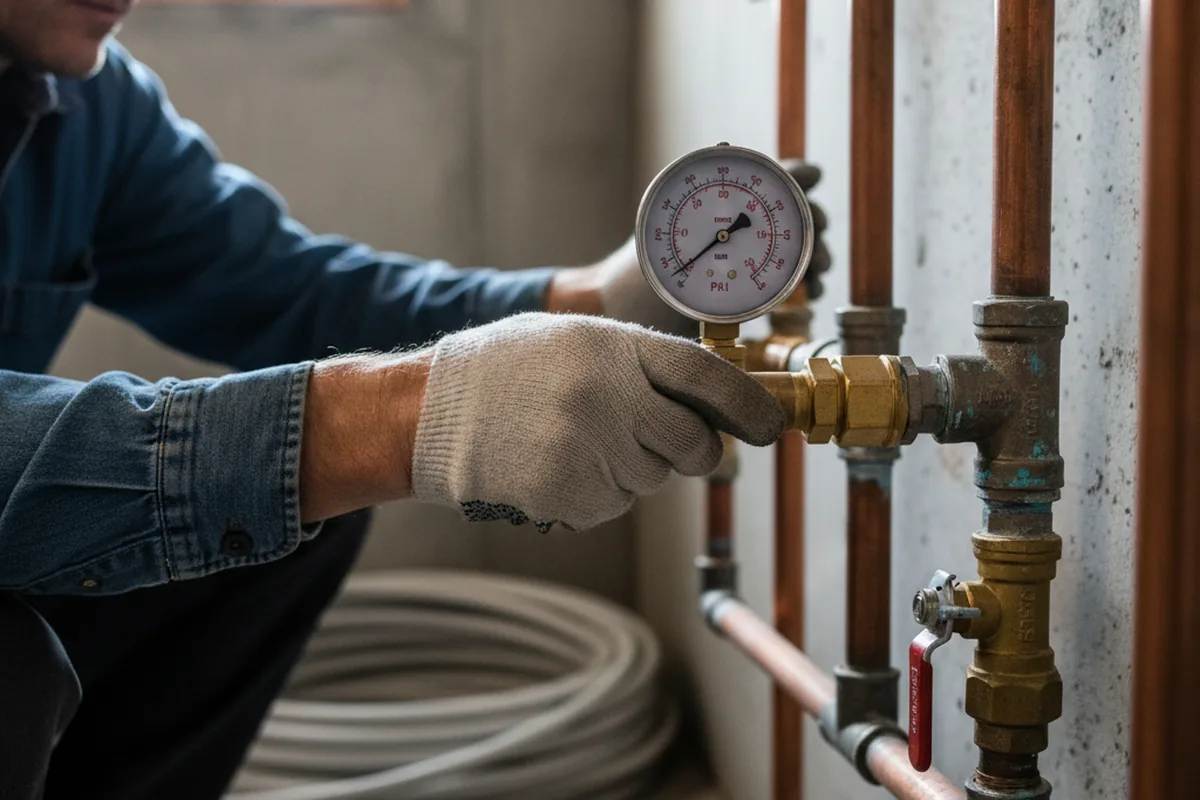Pressure testing a repaired line during Water Line Repair in Valencia